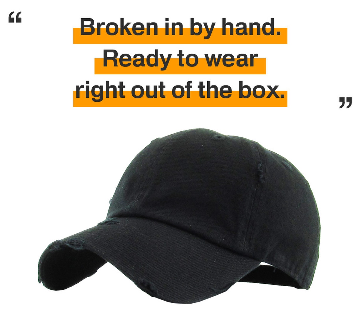 Black Distressed Vintage Baseball Cap Front Side View